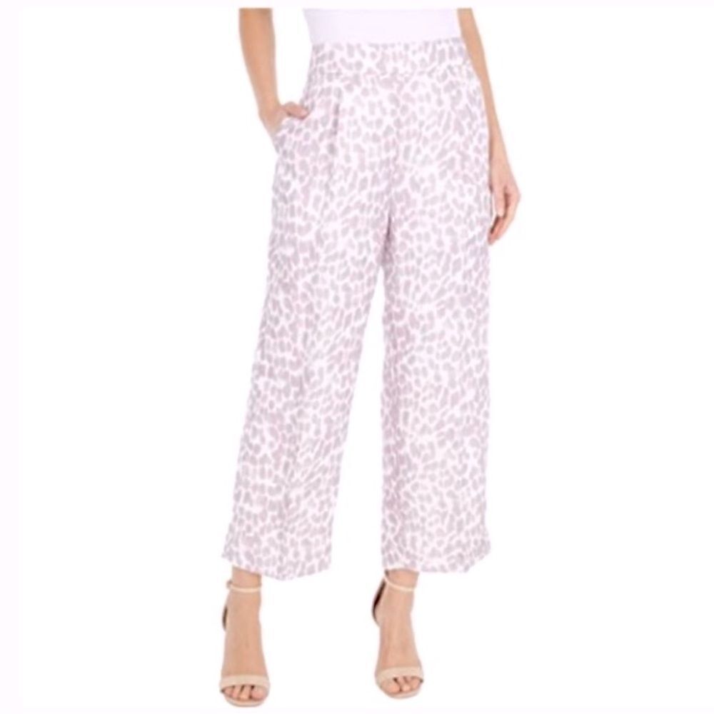 J. Crew Taryn Linen Blend Lilac Leopard Wide Leg Crop Pants 4